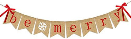 Be Merry Burlap Banner – Rustic Christmas Garland for Mantle, Fireplace & Parties