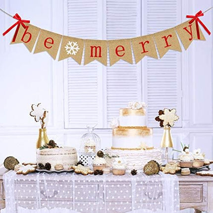 Be Merry Burlap Banner – Rustic Christmas Garland for Mantle, Fireplace & Parties