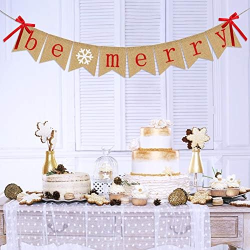 Be Merry Burlap Banner – Rustic Christmas Garland for Mantle, Fireplace & Parties