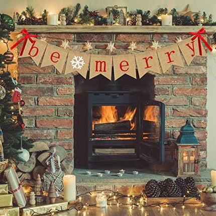Be Merry Burlap Banner – Rustic Christmas Garland for Mantle, Fireplace & Parties