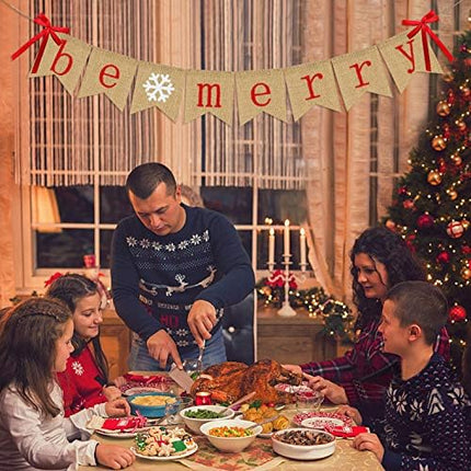 Be Merry Burlap Banner – Rustic Christmas Garland for Mantle, Fireplace & Parties