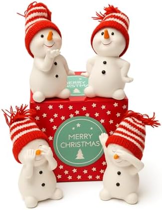 Winter Snowman Figurine Set – Gift-Boxed Christmas Decor with Knit Hats