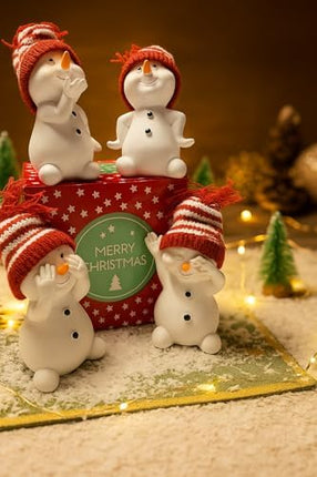 Winter Snowman Figurine Set – Gift-Boxed Christmas Decor with Knit Hats