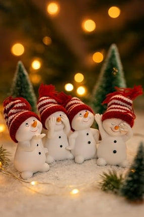Winter Snowman Figurine Set – Gift-Boxed Christmas Decor with Knit Hats