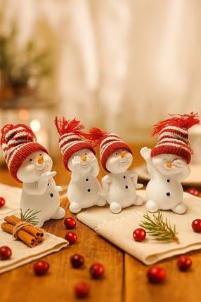 Winter Snowman Figurine Set – Gift-Boxed Christmas Decor with Knit Hats