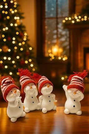 Winter Snowman Figurine Set – Gift-Boxed Christmas Decor with Knit Hats
