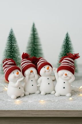 Winter Snowman Figurine Set – Gift-Boxed Christmas Decor with Knit Hats