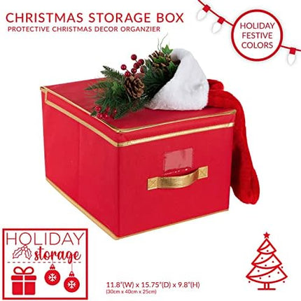Holiday Jumbo Storage Box by Simplify – Red Collapsible Seasonal Organizer
