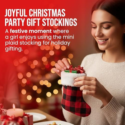 Mini Xmas Stockings 24-Pack – 6-Inch Red Buffalo Plaid Holiday Ornaments