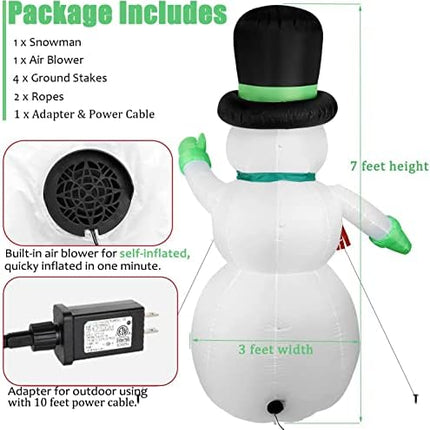 7FT Lighted Snowman Inflatable – Outdoor Xmas Blow-Up for Lawn, Patio & Parties
