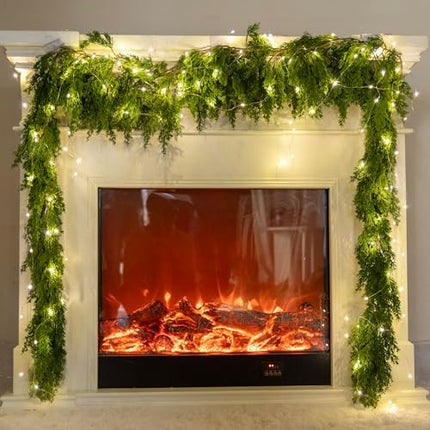 6FT LED Pine & Cypress Christmas Garland, Seasonal Indoor Outdoor Decoration