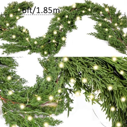 6FT LED Pine & Cypress Christmas Garland, Seasonal Indoor Outdoor Decoration