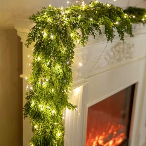 6FT LED Pine & Cypress Christmas Garland, Seasonal Indoor Outdoor Decoration