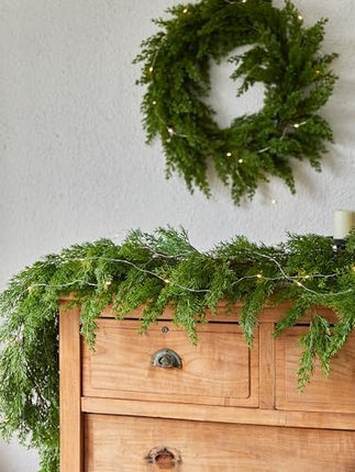 6FT LED Pine & Cypress Christmas Garland, Seasonal Indoor Outdoor Decoration