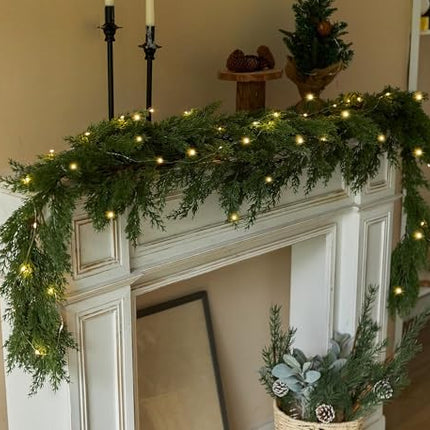 6FT LED Pine & Cypress Christmas Garland, Seasonal Indoor Outdoor Decoration