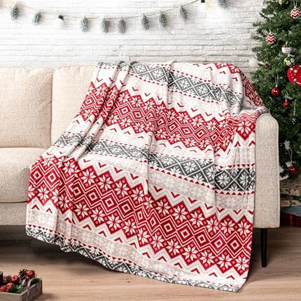 PAVILIA Red Snowflake Christmas Blanket – Cozy Plush Winter Throw 60x80