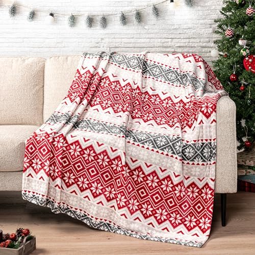 PAVILIA Red Snowflake Christmas Blanket – Cozy Plush Winter Throw 60x80