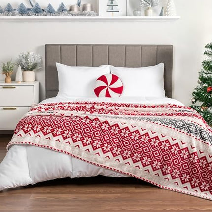 PAVILIA Red Snowflake Christmas Blanket – Cozy Plush Winter Throw 60x80