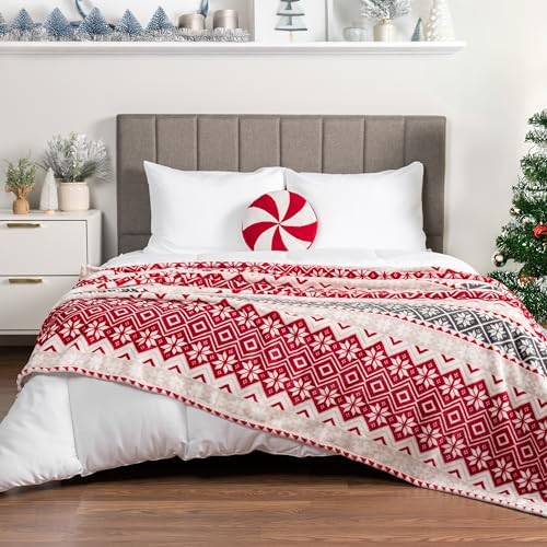 PAVILIA Red Snowflake Christmas Blanket – Cozy Plush Winter Throw 60x80