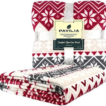 PAVILIA Red Snowflake Christmas Blanket – Cozy Plush Winter Throw 60x80