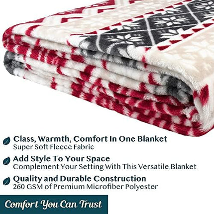 PAVILIA Red Snowflake Christmas Blanket – Cozy Plush Winter Throw 60x80