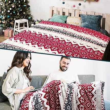 PAVILIA Red Snowflake Christmas Blanket – Cozy Plush Winter Throw 60x80