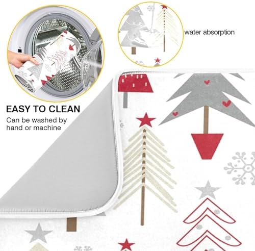Nander Christmas Tree Dish Drying Mat 18x24 Absorbent Reversible Kitchen Pad