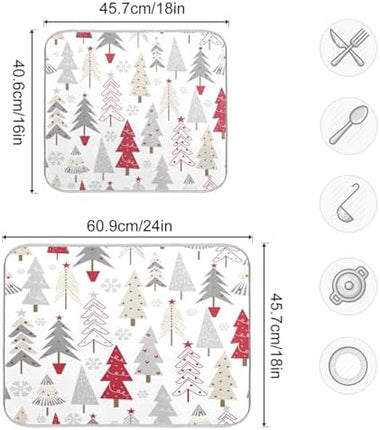 Nander Christmas Tree Dish Drying Mat 18x24 Absorbent Reversible Kitchen Pad