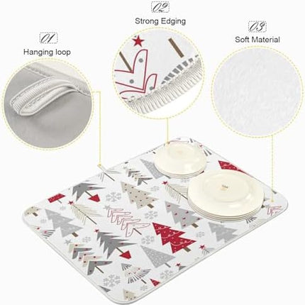 Nander Christmas Tree Dish Drying Mat 18x24 Absorbent Reversible Kitchen Pad