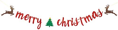 Glitter Merry Christmas Banner – Red & Green Festive Sign for Xmas Party Decor