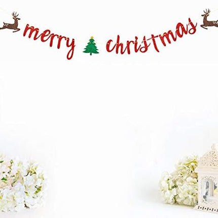 Glitter Merry Christmas Banner – Red & Green Festive Sign for Xmas Party Decor