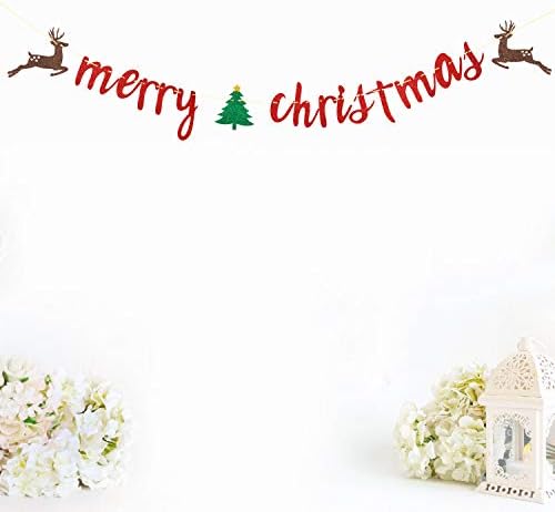 Glitter Merry Christmas Banner – Red & Green Festive Sign for Xmas Party Decor