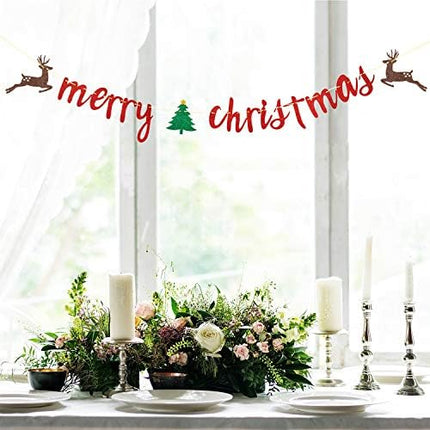 Glitter Merry Christmas Banner – Red & Green Festive Sign for Xmas Party Decor