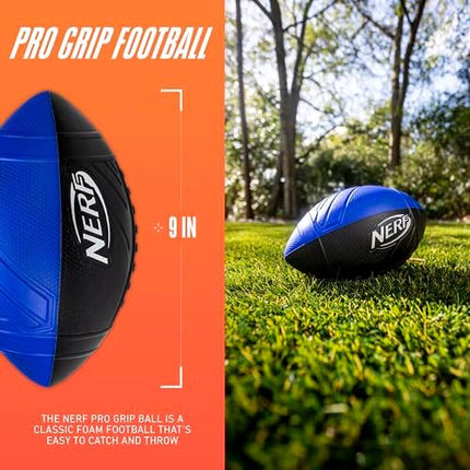 Nerf Pro Grip Football – Blue Foam Ball for Kids, Easy Catch & Throw