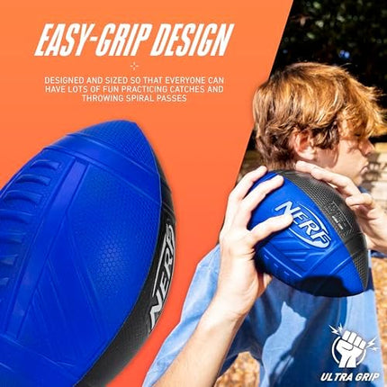Nerf Pro Grip Football – Blue Foam Ball for Kids, Easy Catch & Throw