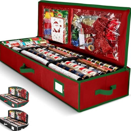 Christmas Wrapping Paper Storage Bag – Large 24-Roll Organizer with Pockets
