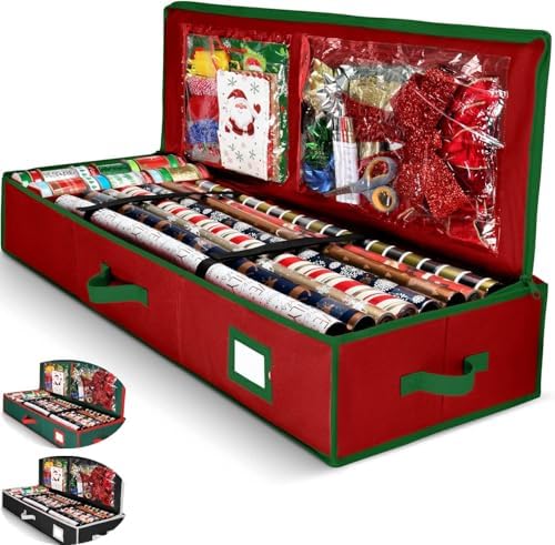 Christmas Wrapping Paper Storage Bag – Large 24-Roll Organizer with Pockets