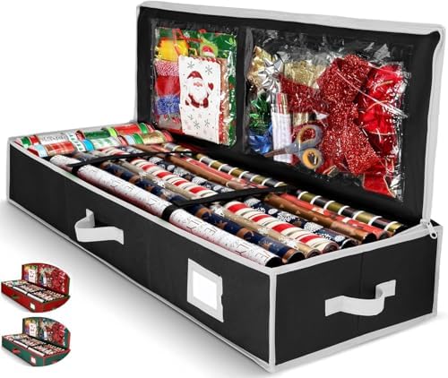 Christmas Wrapping Paper Organizer Storage Box – Underbed Container for 24 Rolls