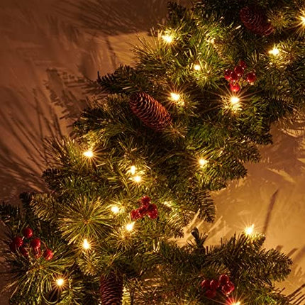 Pre-Lit Mixed Pine Garland 9ft – Frosted Berries, Pinecones & 50 LED Lights for Holiday Décor