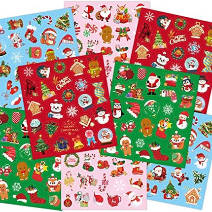 Christmas Stickers 200 PCS – 8 Sheets Cute Kids Holiday Party Supplies