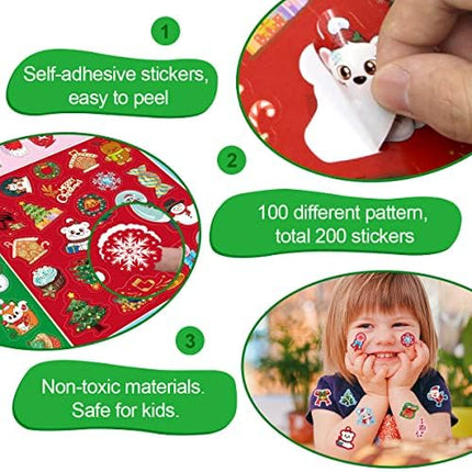 Christmas Stickers 200 PCS – 8 Sheets Cute Kids Holiday Party Supplies