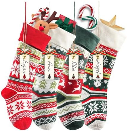 Christmas Stockings 4-Pack – 22" Cable Knit Snowflake & Reindeer Gift Holders