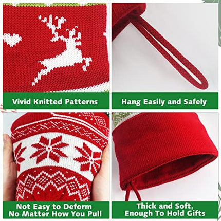 Christmas Stockings 4-Pack – 22" Cable Knit Snowflake & Reindeer Gift Holders