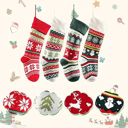 Christmas Stockings 4-Pack – 22" Cable Knit Snowflake & Reindeer Gift Holders