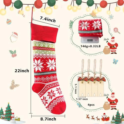 Christmas Stockings 4-Pack – 22" Cable Knit Snowflake & Reindeer Gift Holders