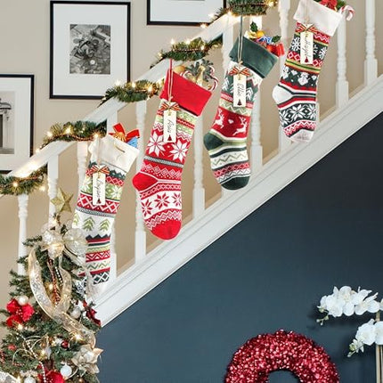 Christmas Stockings 4-Pack – 22" Cable Knit Snowflake & Reindeer Gift Holders