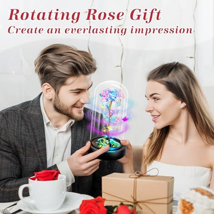 Colorful Light-Up Rose in Glass Dome – Christmas & Birthday Gift for Women