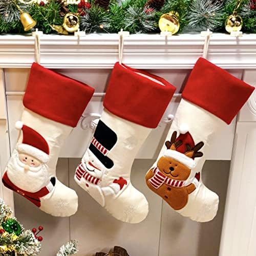 Cuteoy Christmas 3-Pack Stockings 20" – Festive Santa, Snowman & Reindeer