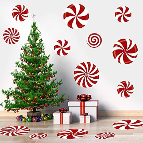 Large Peppermint Christmas Decals 14pcs – Wall & Floor Stickers for Holiday Parties