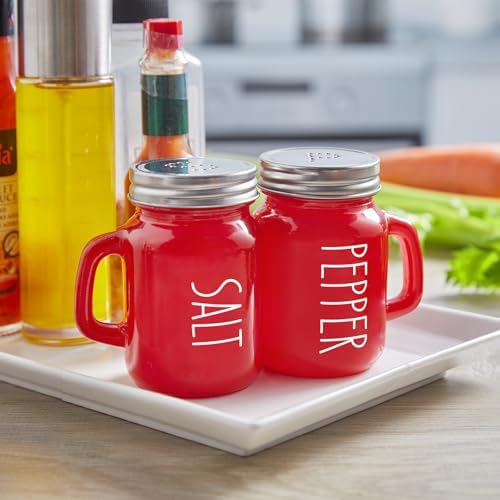 Red Glass Salt & Pepper Set 4oz – Stainless Steel Lids, Modern Kitchen Decor